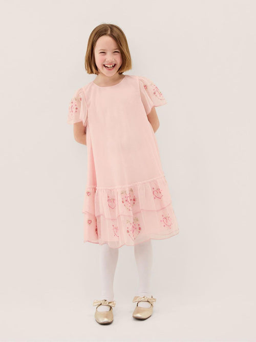 Monsoon Pink Heart Embellished Mesh Party Dress image 1