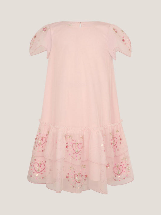 Monsoon Pink Heart Embellished Mesh Party Dress image 2