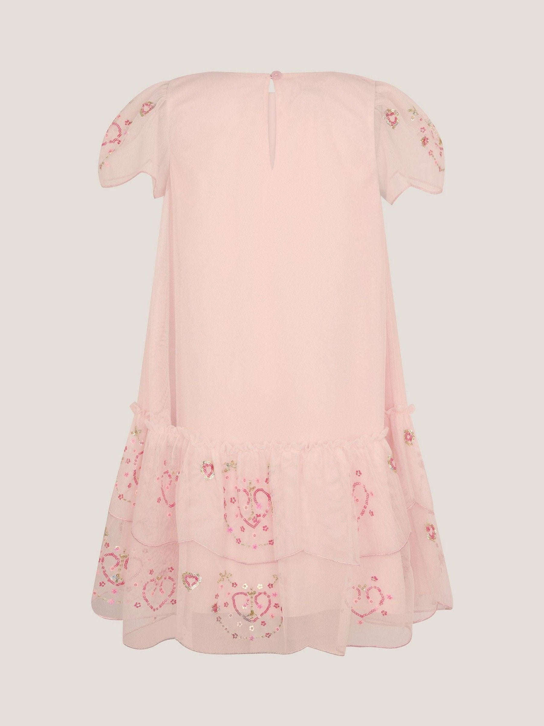 Monsoon Pink Heart Embellished Mesh Party Dress image 3