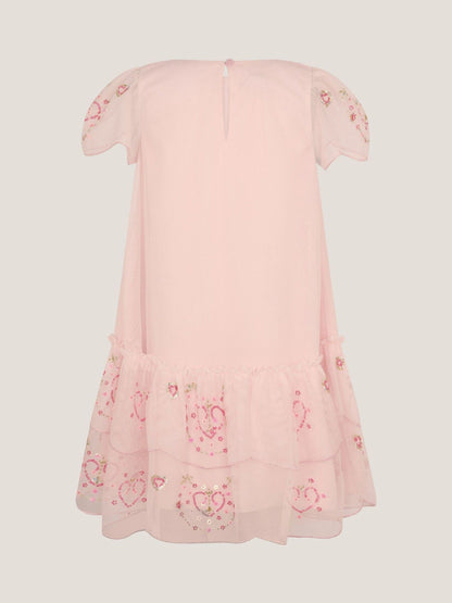 Monsoon Pink Heart Embellished Mesh Party Dress image 3