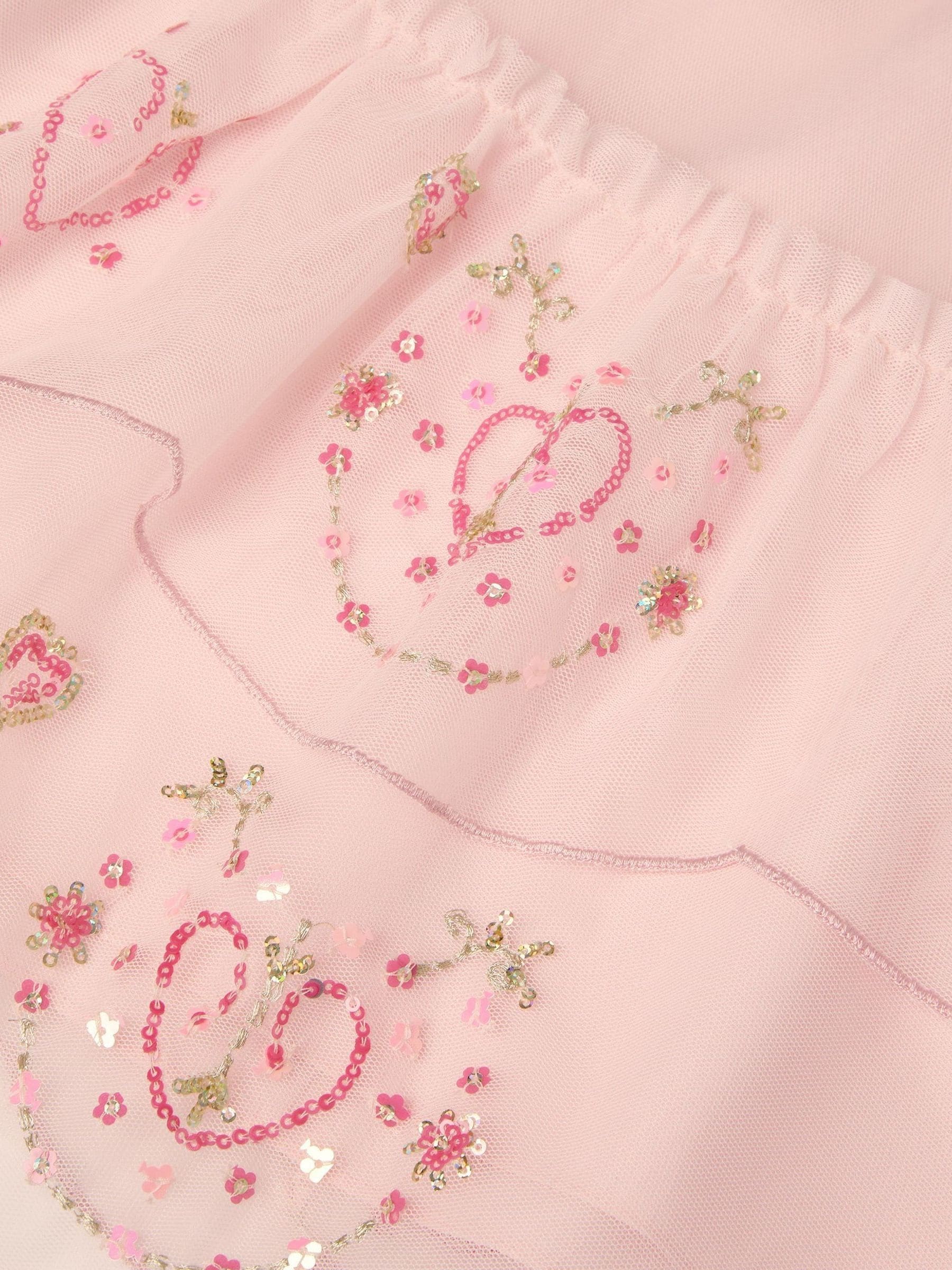 Monsoon Pink Heart Embellished Mesh Party Dress image 4
