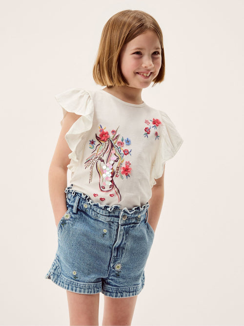 Monsoon Blue Daisy Embroidered Denim Shorts image 1