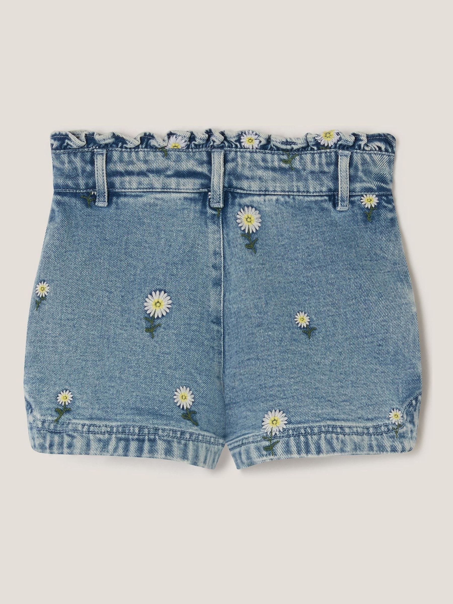 Monsoon Blue Daisy Embroidered Denim Shorts image 3