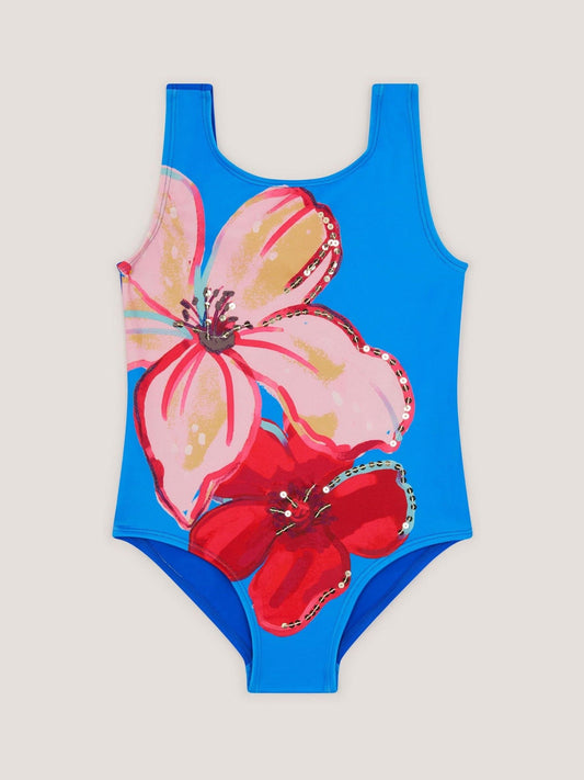 Monsoon Blue Sequin Flower Swimsuit image 1