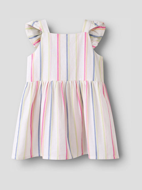 Name It Pink Stripe Cotton Frill Sleeve Smock Dress image 1
