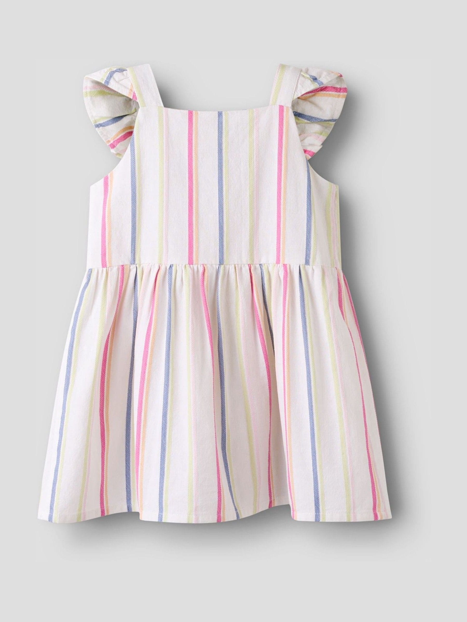 Name It Pink Stripe Cotton Frill Sleeve Smock Dress image 1