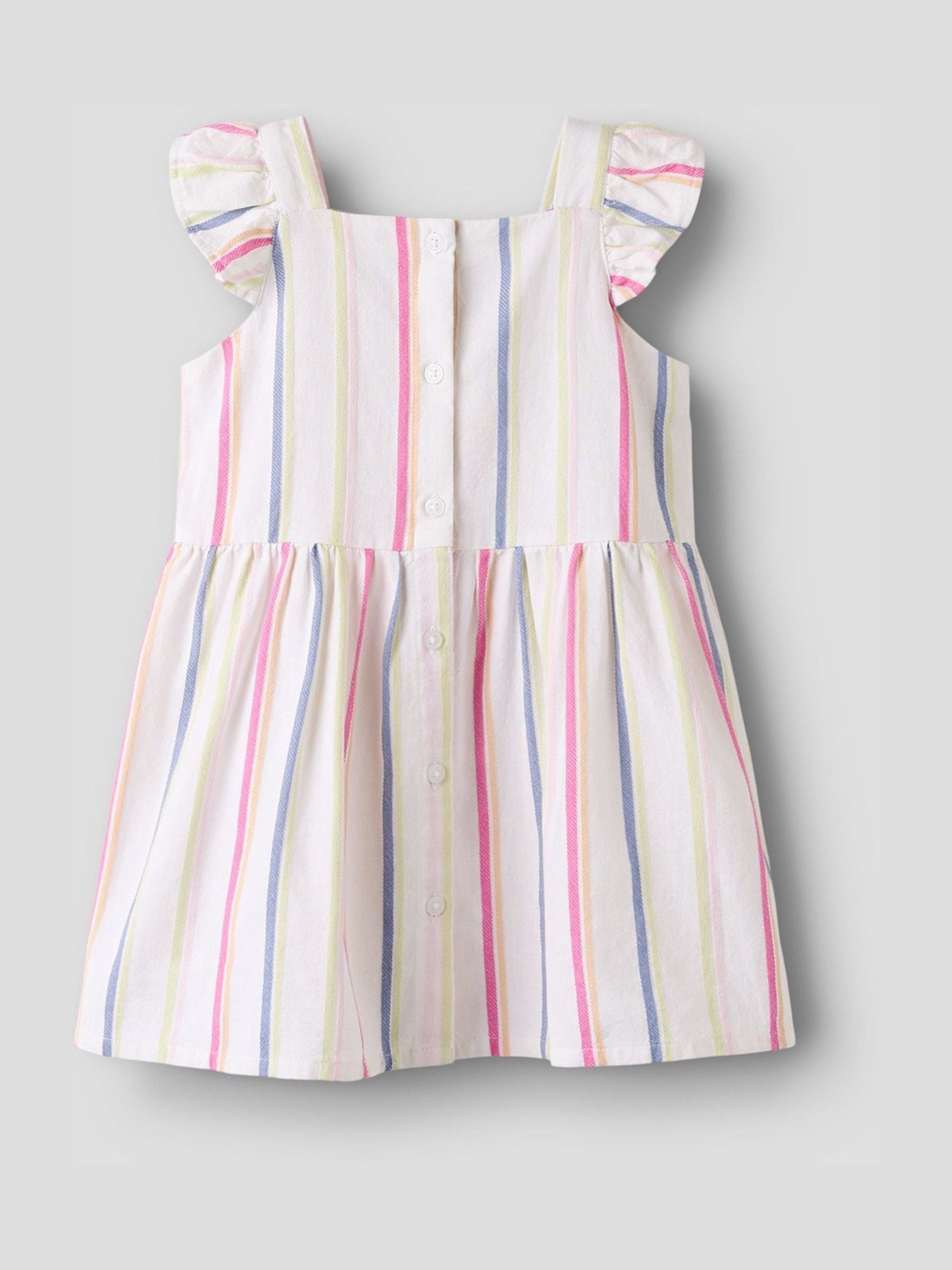 Name It Pink Stripe Cotton Frill Sleeve Smock Dress image 2
