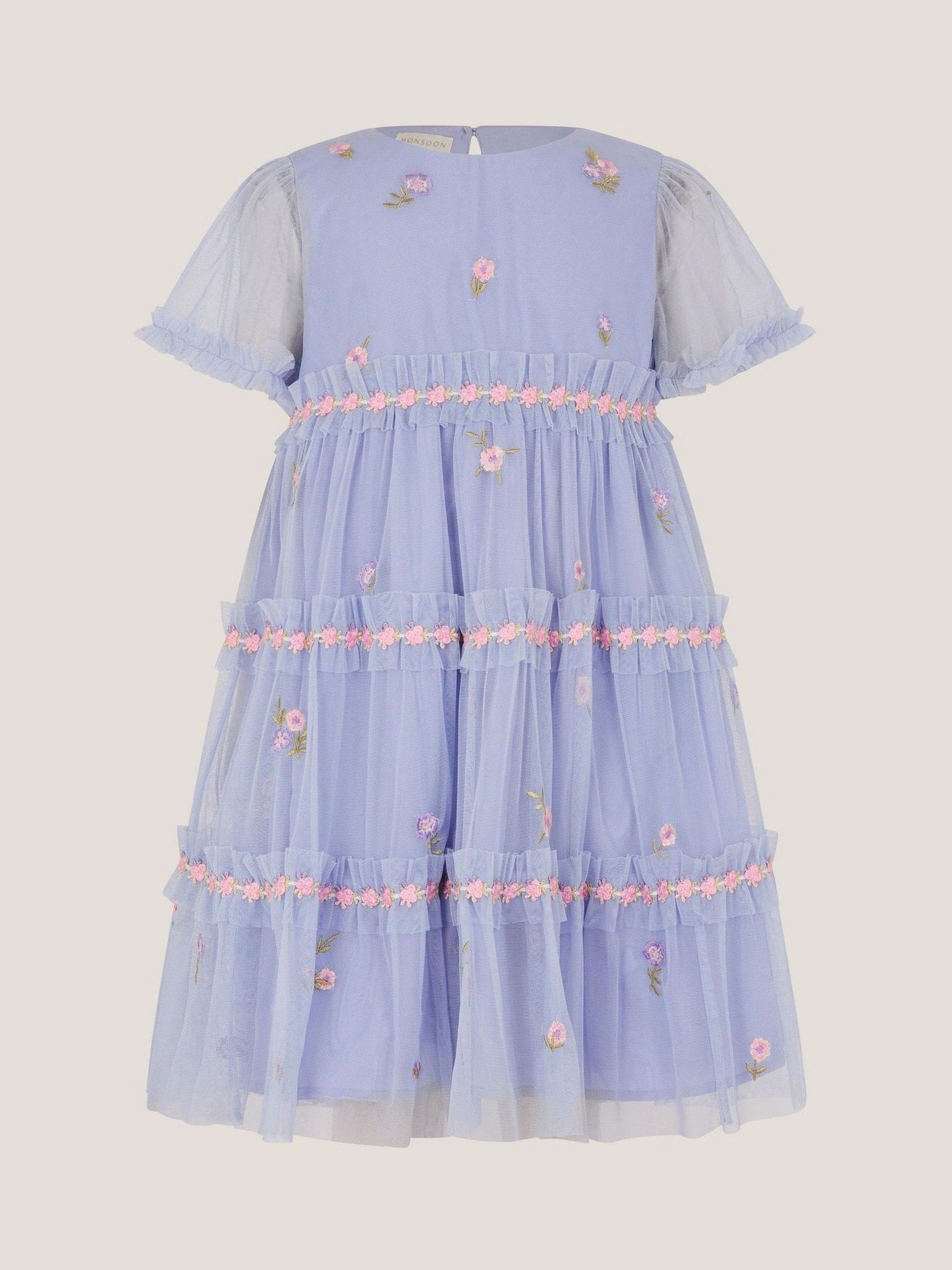 Monsoon Blue Floral Embroidered Floral Tulle Tier Dress image 2