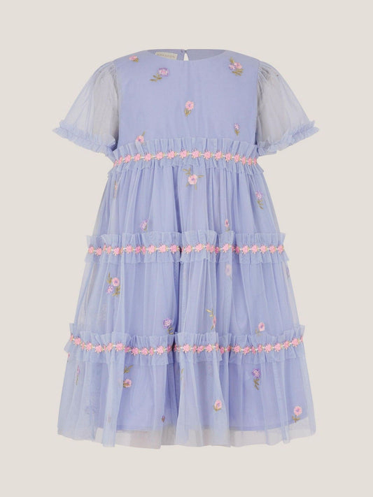 Monsoon Blue Floral Embroidered Floral Tulle Tier Dress image 2