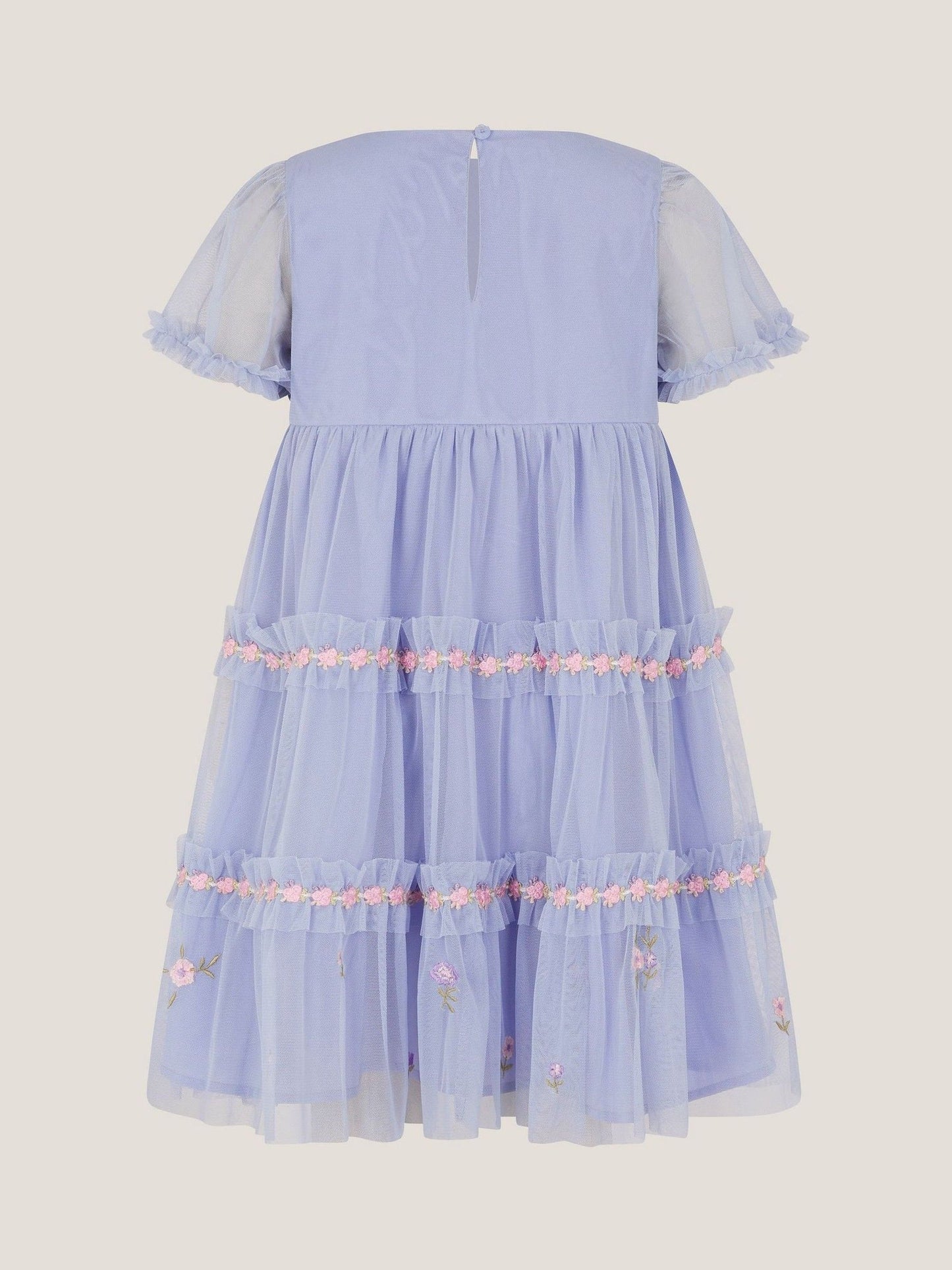 Monsoon Blue Floral Embroidered Floral Tulle Tier Dress image 3