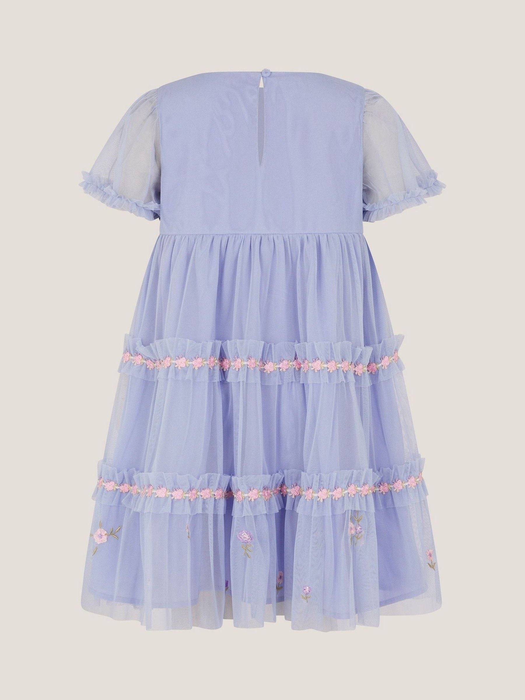 Monsoon Blue Floral Embroidered Floral Tulle Tier Dress image 3