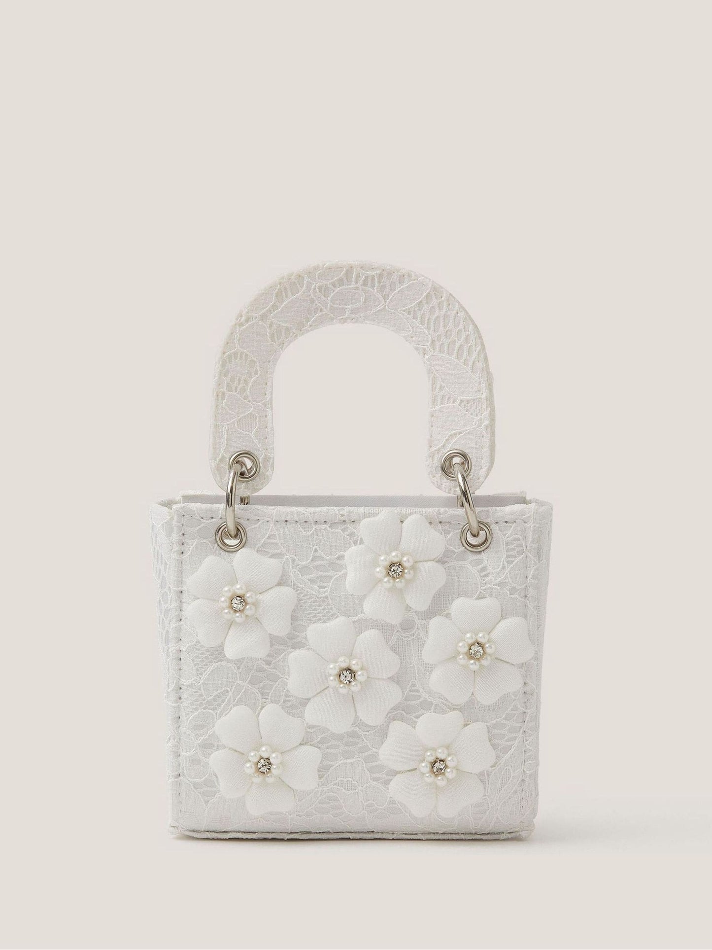 Monsoon Cream Embellished Floral Lacey Tote Bag image 1
