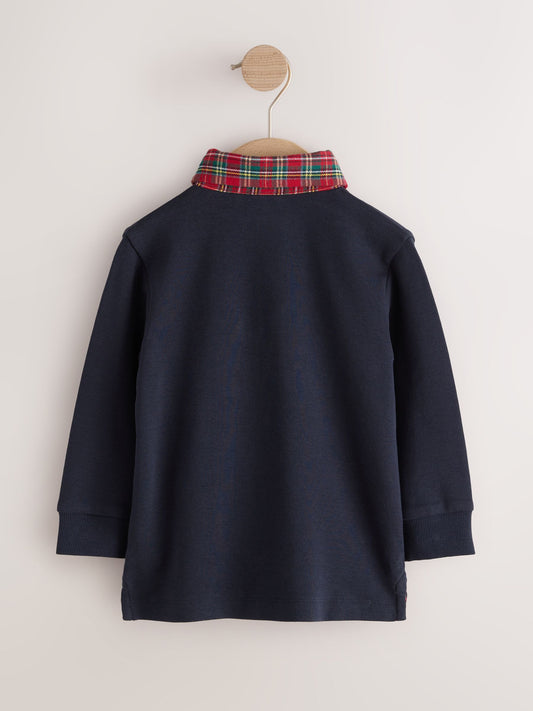 Dsiney Kidz - Navy Tartan Long Sleeve Polo Shirt (3mths-7yrs) image 2