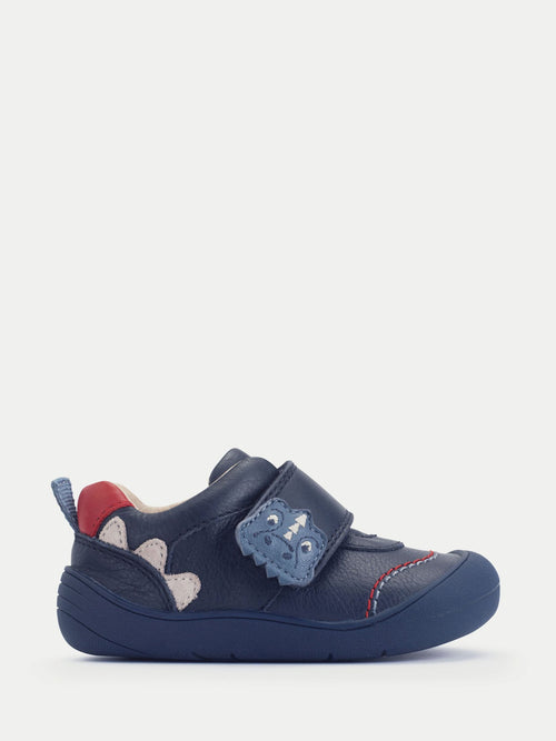 Start Rite Blue Tread Dino Theme Leather First Walking Rip-Tape Shoes image 1