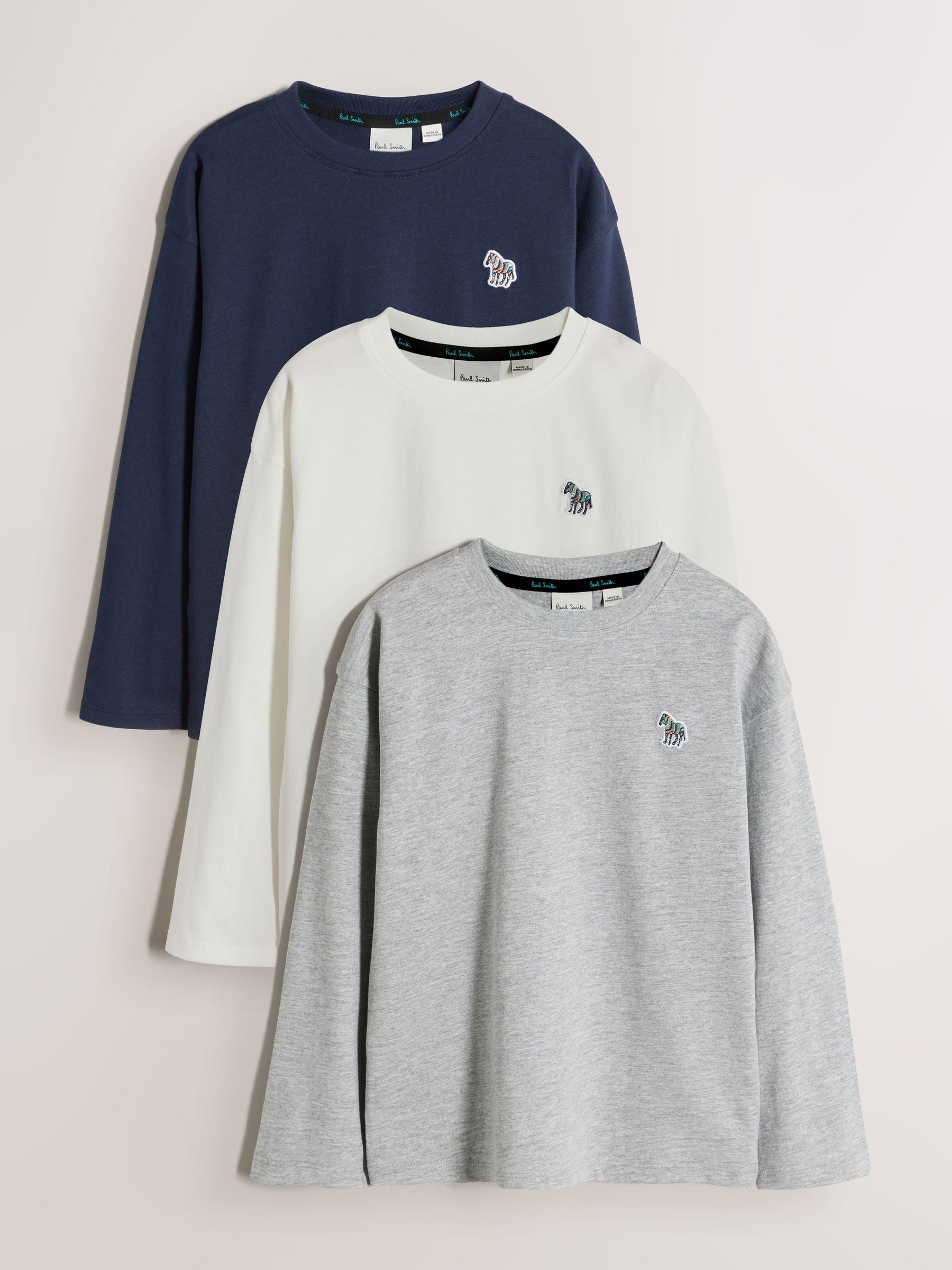 Dsiney Kidz - Paul Smith Junior Black/Grey/White Signature Long Sleeve T-Shirts 3 Pack image 1