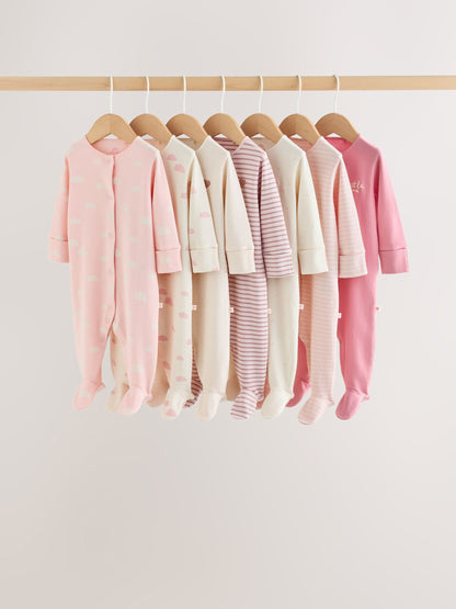 Ecru/Pink Cloud Baby Sleepsuit 7 Pack (0mths-3yrs) - image 1