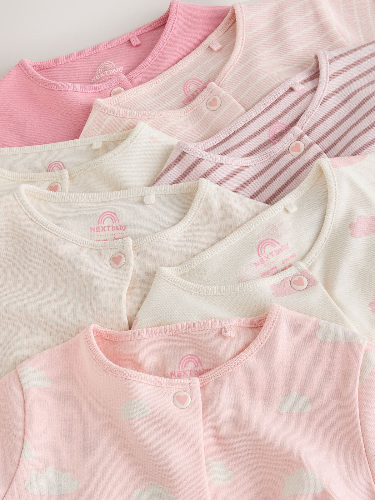 Ecru/Pink Cloud Baby Sleepsuit 7 Pack (0mths-3yrs) - image 11