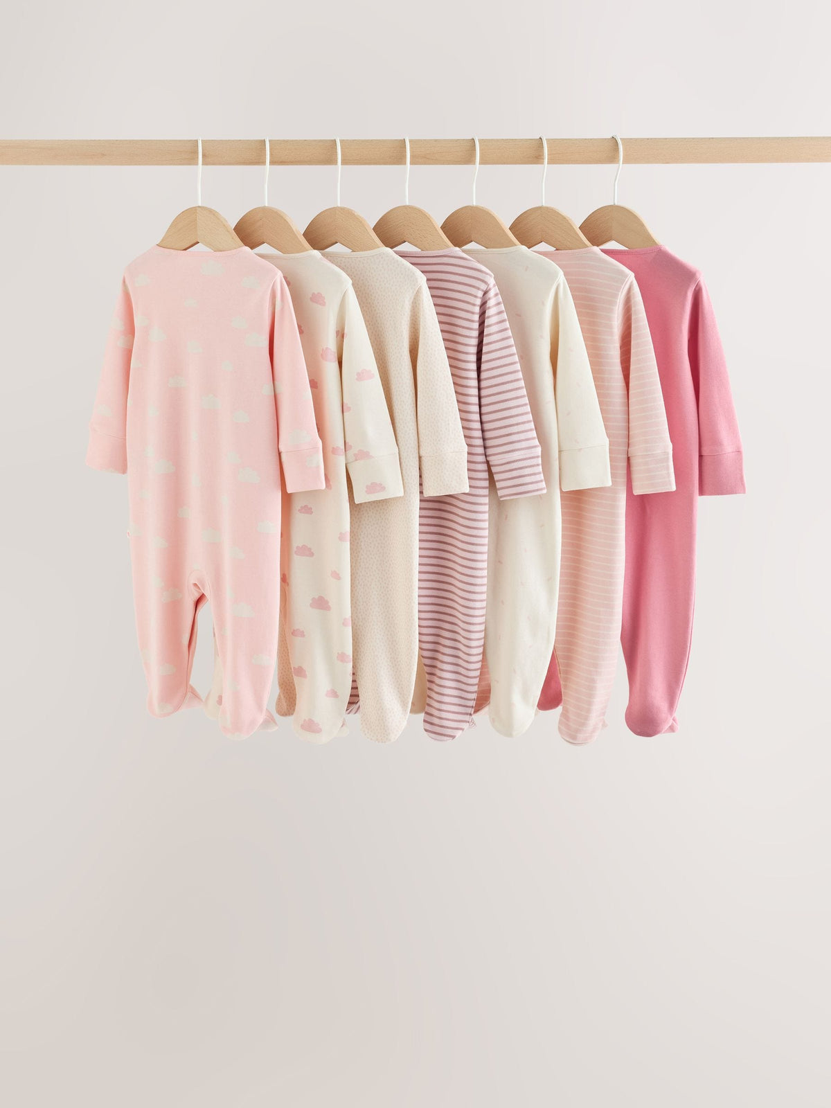 Ecru/Pink Cloud Baby Sleepsuit 7 Pack (0mths-3yrs) - image 2