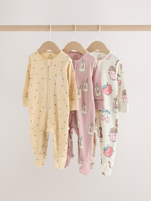 Pink Brunch Two Way Zip Baby Sleepsuit 3 Pack (0mths-3yrs) image 1