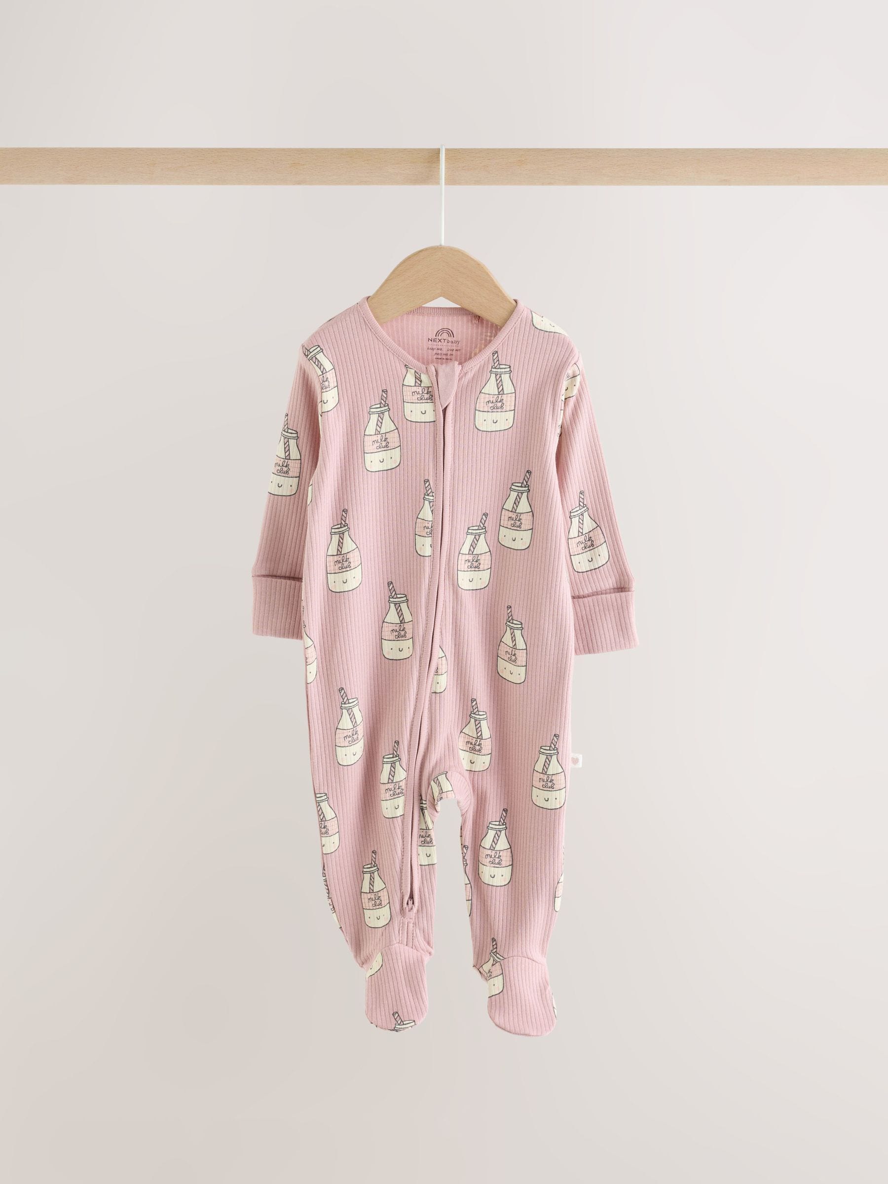 Pink Brunch Two Way Zip Baby Sleepsuits 3 Pack (0mths-3yrs) image 3