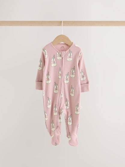 Pink Brunch Two Way Zip Baby Sleepsuits 3 Pack (0mths-3yrs) image 3
