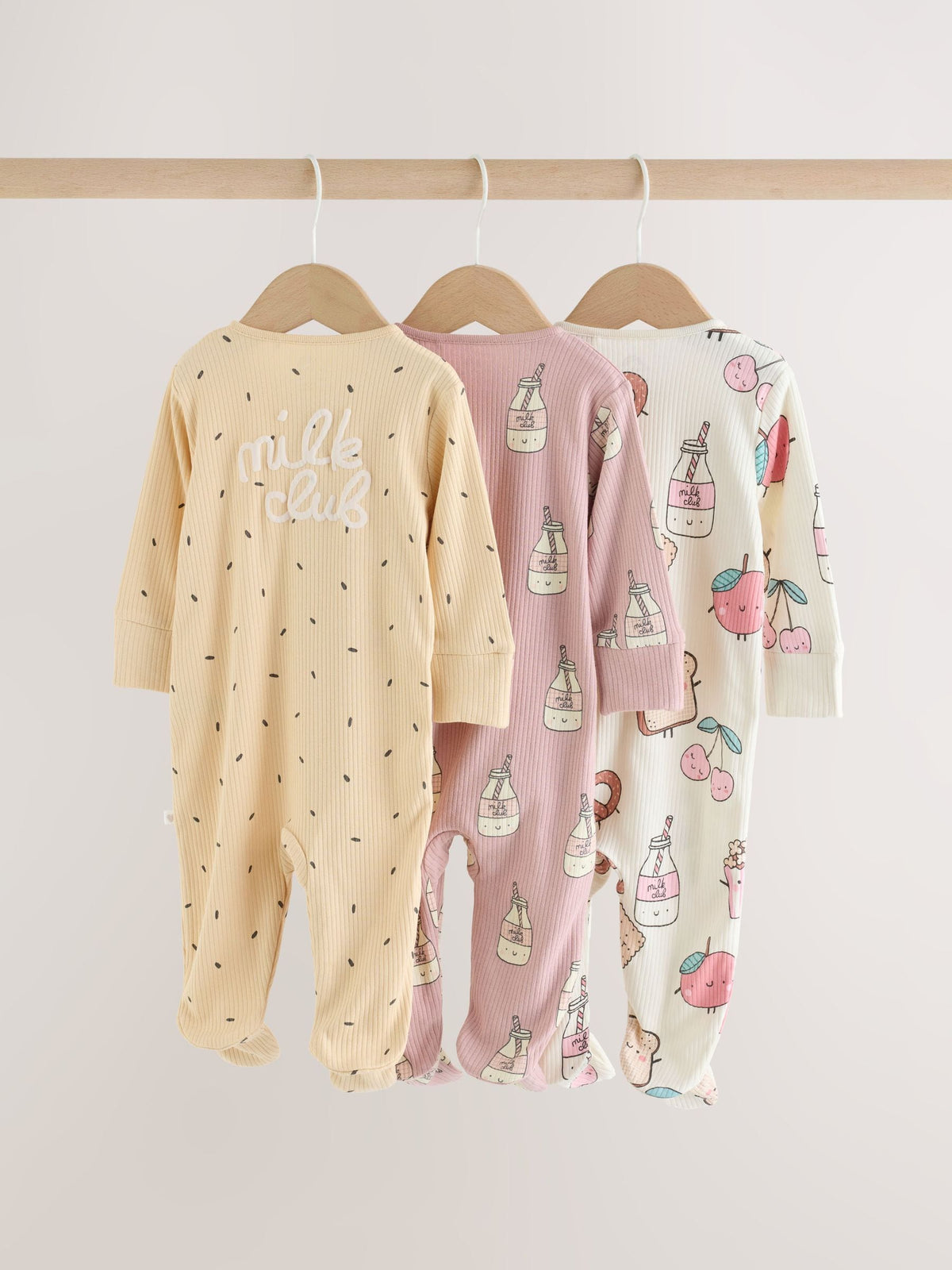 Pink Brunch Two Way Zip Baby Sleepsuits 3 Pack (0mths-3yrs) image 5