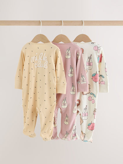 Pink Brunch Two Way Zip Baby Sleepsuits 3 Pack (0mths-3yrs) image 5