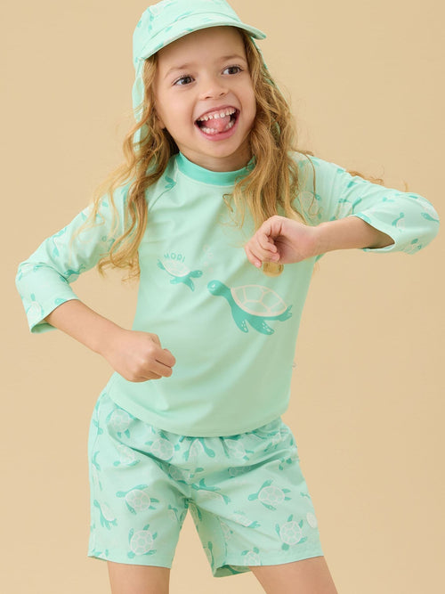 Dsiney Kidz - MORI Green Sea Turtle Sun Safe Long Sleeve Rash Vest Swim Top image 1