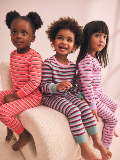 Purple/Pink Striped Snuggle Pyjamas 3 Pack (9mths-12yrs) - image 1