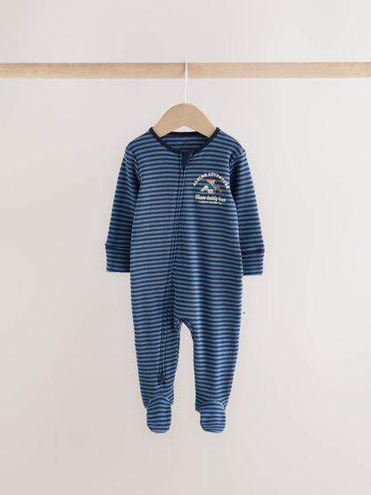 Blue Skiing Teddy Bear Two Way Zip Baby Sleepsuits 4 Pack (0mths-2yrs) - image 2