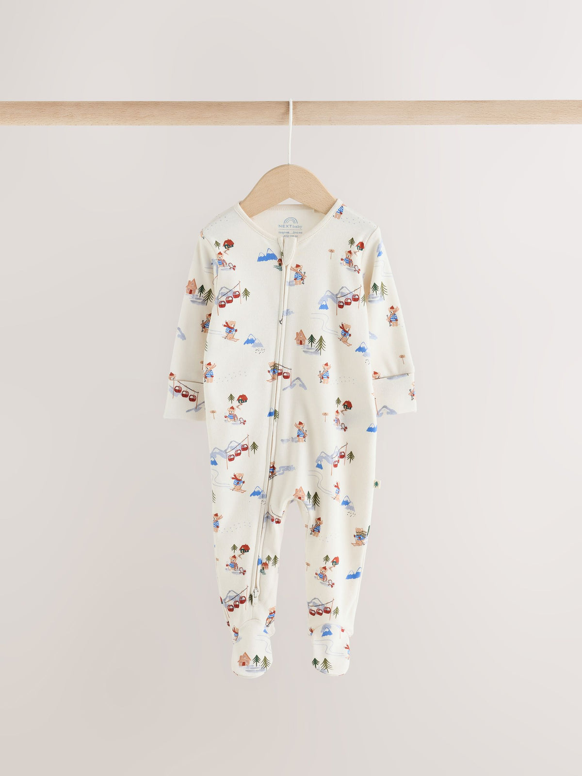 Blue Skiing Teddy Bear Two Way Zip Baby Sleepsuits 4 Pack (0mths-2yrs) - image 3