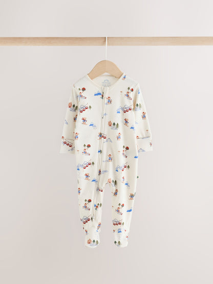 Blue Skiing Teddy Bear Two Way Zip Baby Sleepsuits 4 Pack (0mths-2yrs) - image 3