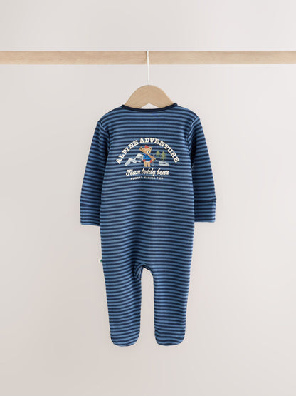 Blue Skiing Teddy Bear Two Way Zip Baby Sleepsuits 4 Pack (0mths-2yrs) - image 7