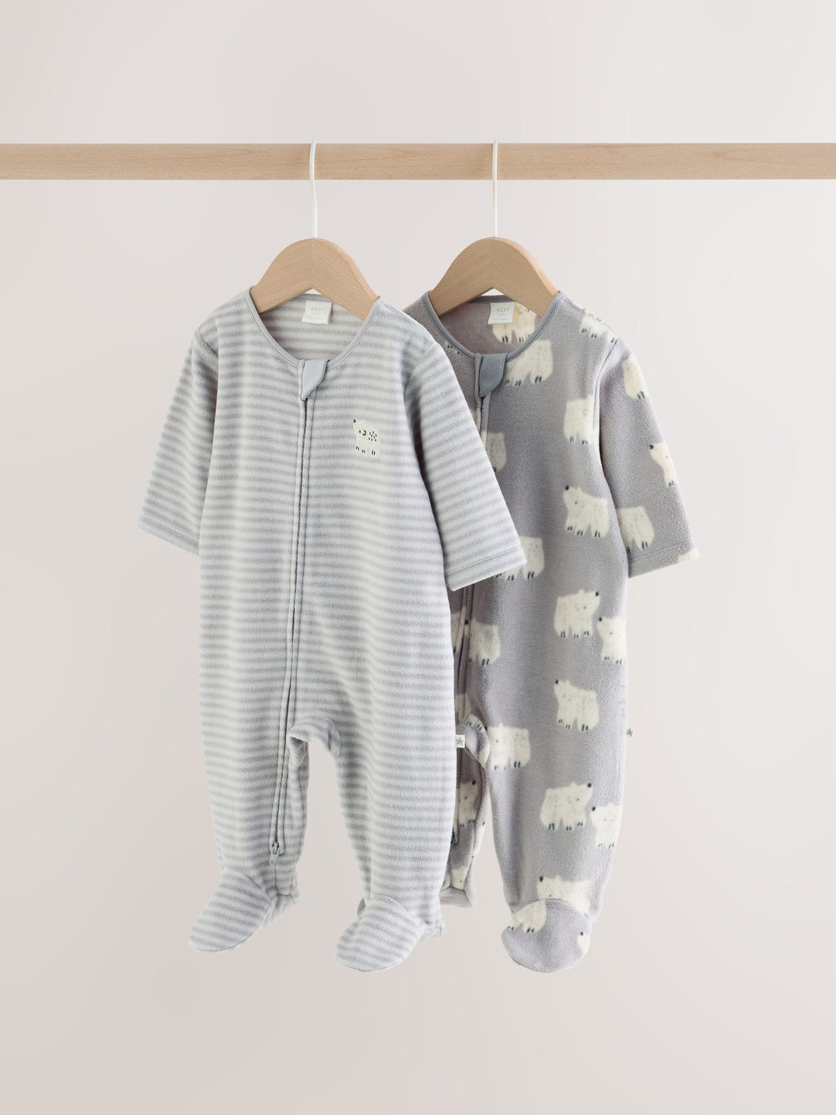 Grey Polar Bear Micro Fleece Two Way Zip Sleepsuits 2 Pack - image 1