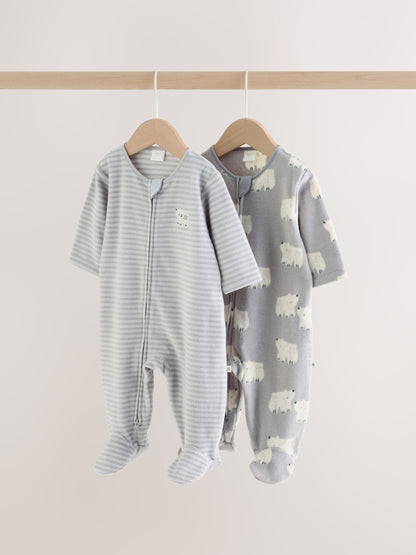 Grey Polar Bear Micro Fleece Two Way Zip Sleepsuits 2 Pack - image 1