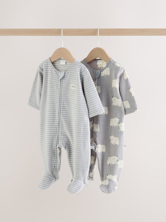 Grey Polar Bear Micro Fleece Two Way Zip Sleepsuits 2 Pack - image 1