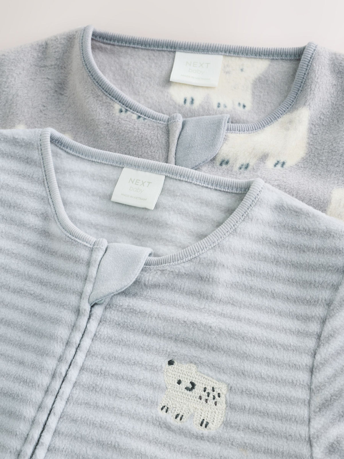 Grey Polar Bear Micro Fleece Two Way Zip Sleepsuits 2 Pack - image 10