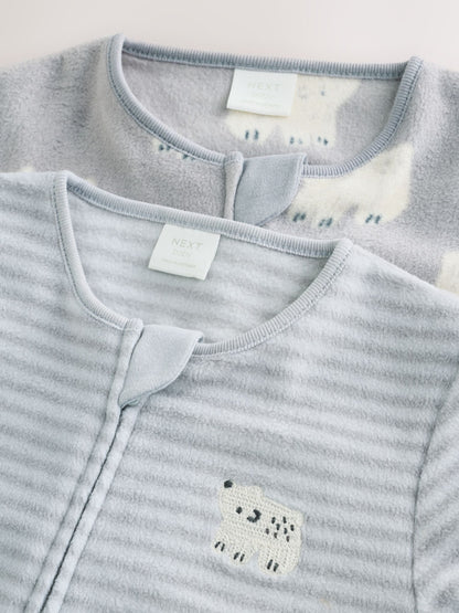 Grey Polar Bear Micro Fleece Two Way Zip Sleepsuits 2 Pack - image 10