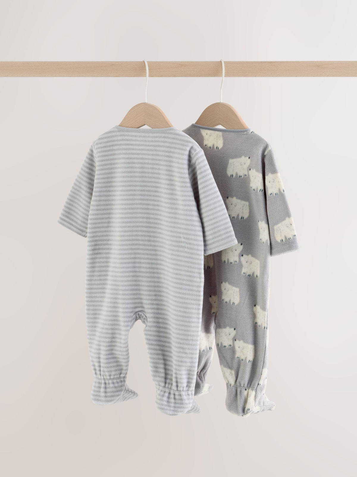 Grey Polar Bear Micro Fleece Two Way Zip Sleepsuits 2 Pack - image 6