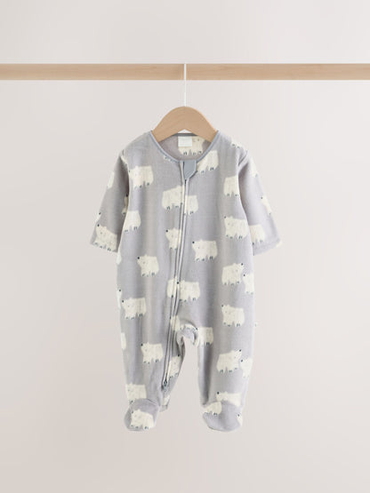 Grey Polar Bear Micro Fleece Two Way Zip Sleepsuits 2 Pack - image 8