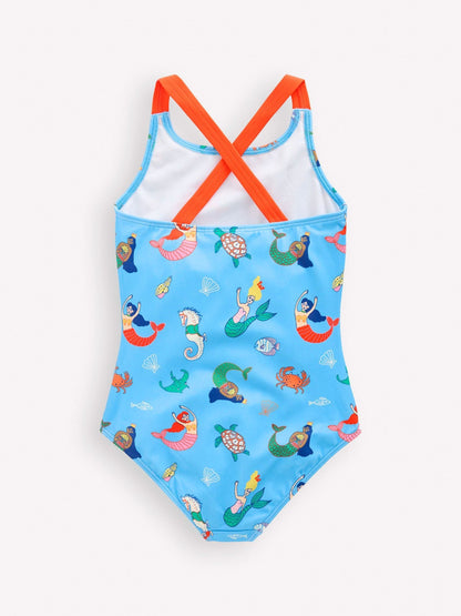Boden Blue Cross-Back Printed Swimsuit image 2