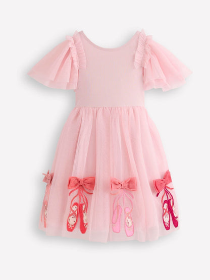 Boden Pink Short Sleeve Logo Tulle Dress image 1