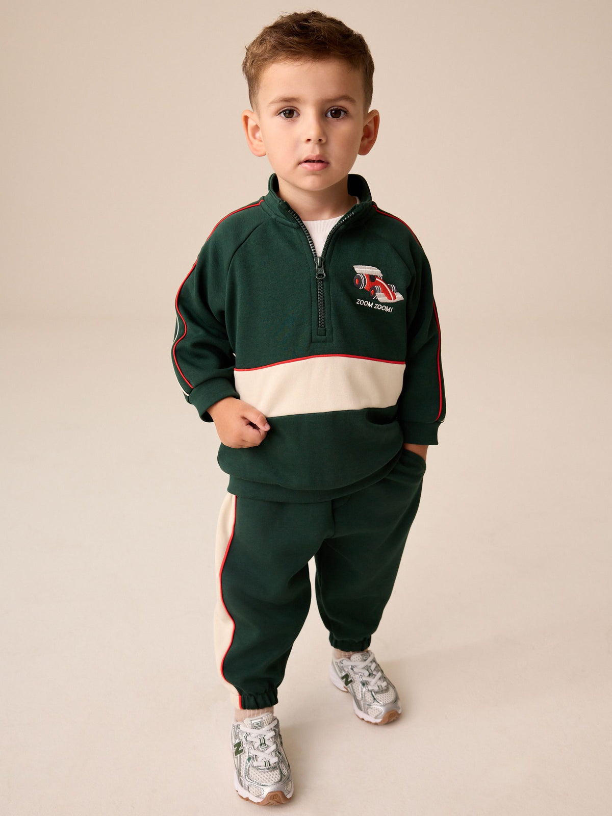 Green/White Half Zip Top and Joggers Set (3mths-7yrs) - image 1