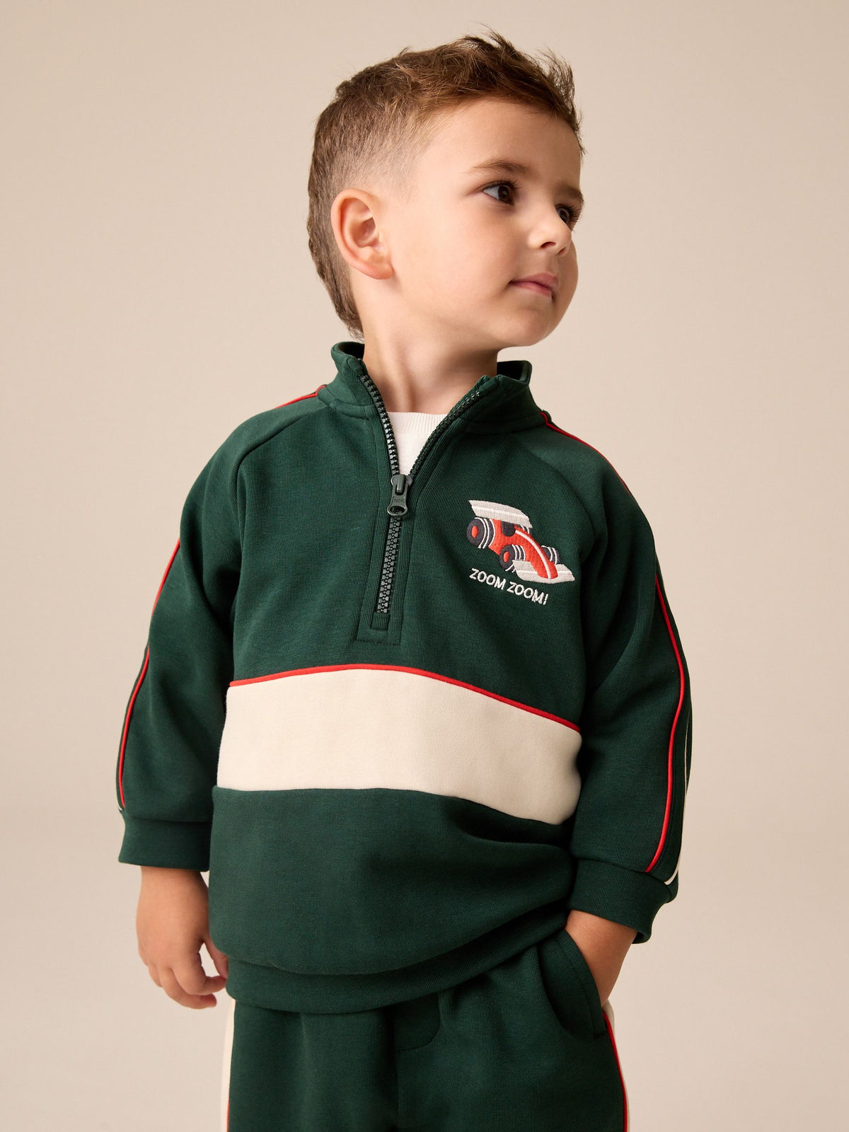Green/White Half Zip Top and Joggers Set (3mths-7yrs) - image 2