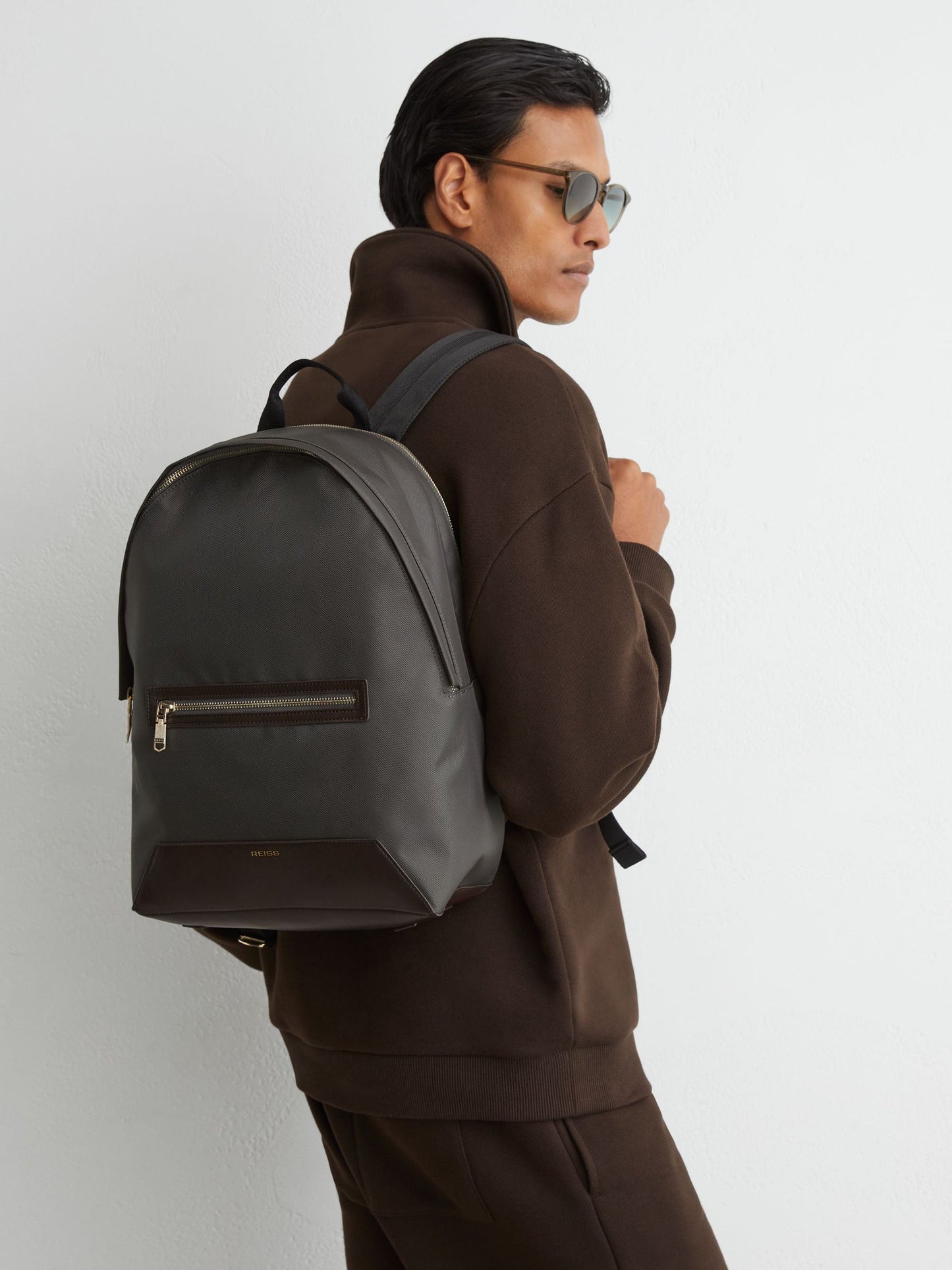 Reiss Moss Green Allen Woven Zipped Backpack image 1