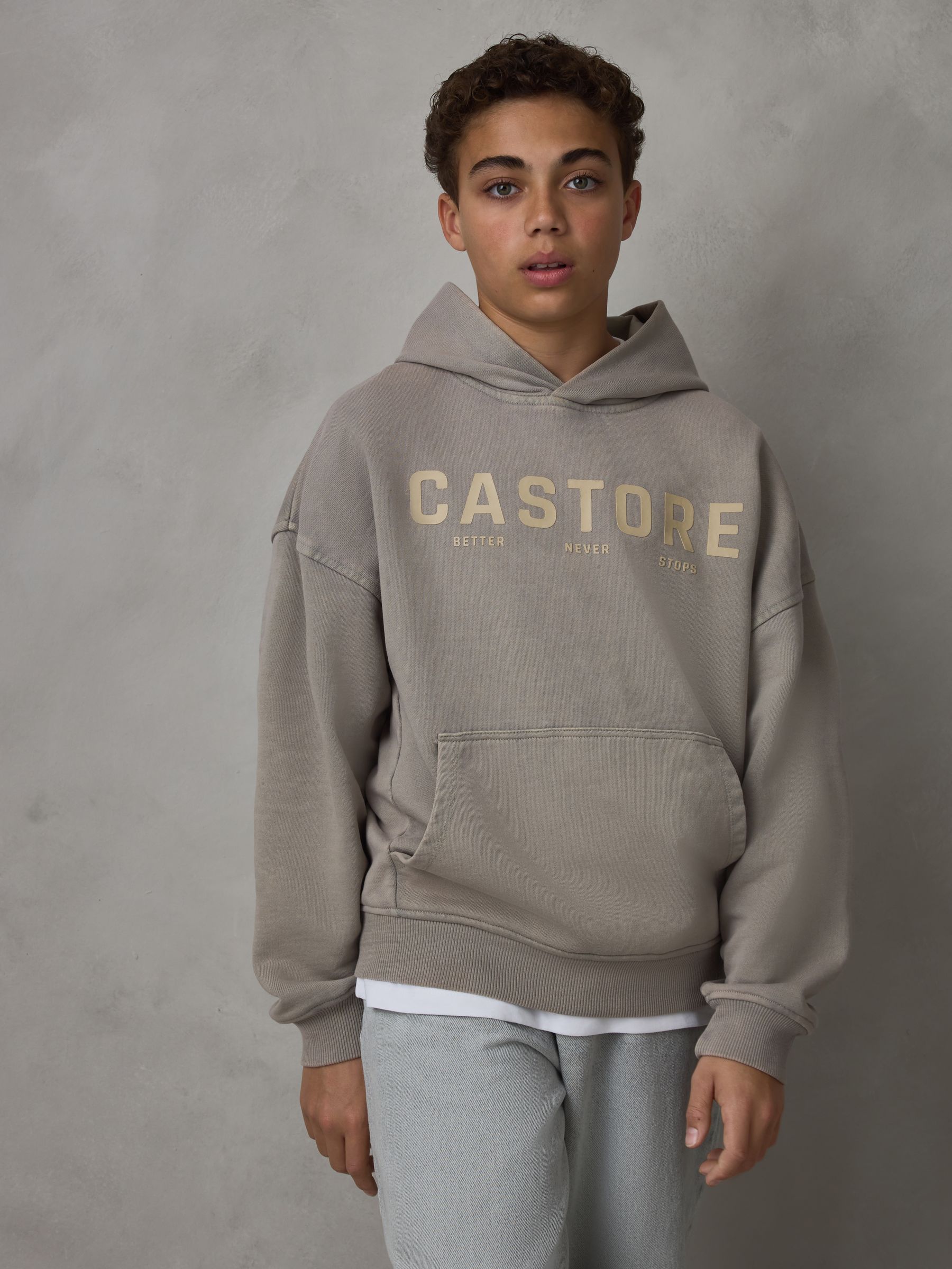 Dsiney Kidz - Castore Washed Stone Logo Oversized Heavyweight Cotton Hoodie image 1