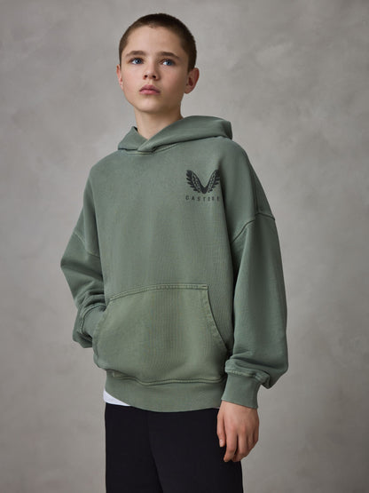 Dsiney Kidz - Castore Washed Khaki Logo Oversized Heavyweight Cotton Hoodie image 1