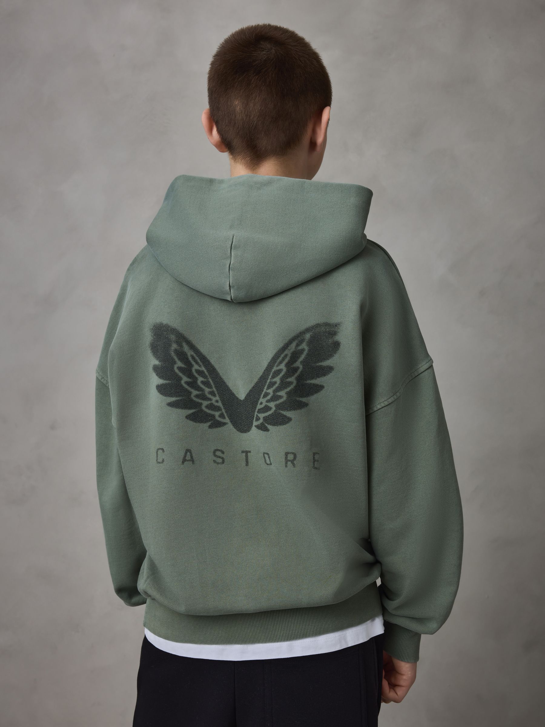 Dsiney Kidz - Castore Washed Khaki Logo Oversized Heavyweight Cotton Hoodie image 2
