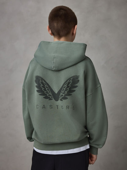 Dsiney Kidz - Castore Washed Khaki Logo Oversized Heavyweight Cotton Hoodie image 2