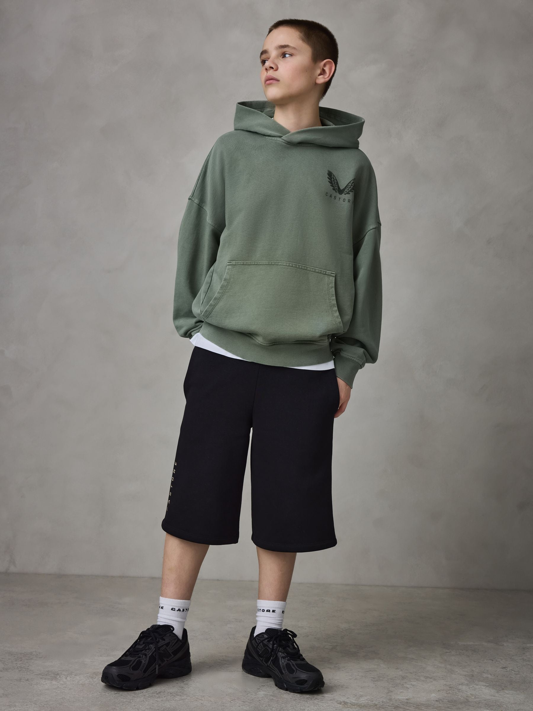 Dsiney Kidz - Castore Washed Khaki Logo Oversized Heavyweight Cotton Hoodie image 3